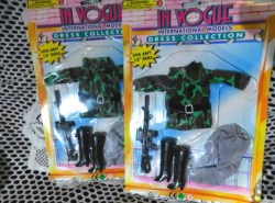 12" DOLL IN VOGUE INTERNATIONAL CAMO JACKET, PANTS, BOOTS, RIFLE OUTFIT OR JOG OUTFIT  IN PKG